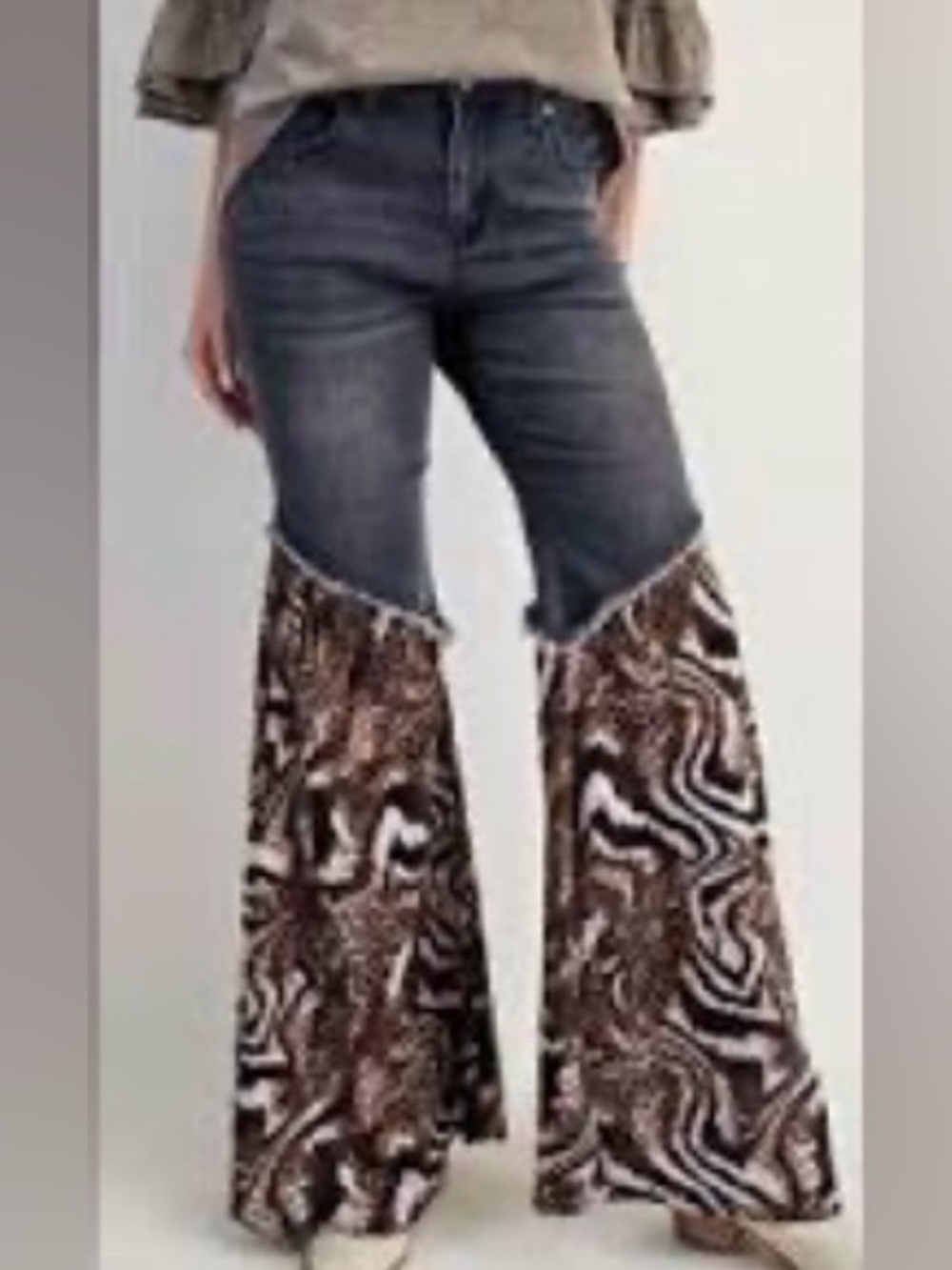 easel Two-Tone Denim Jeans Patterned Flare